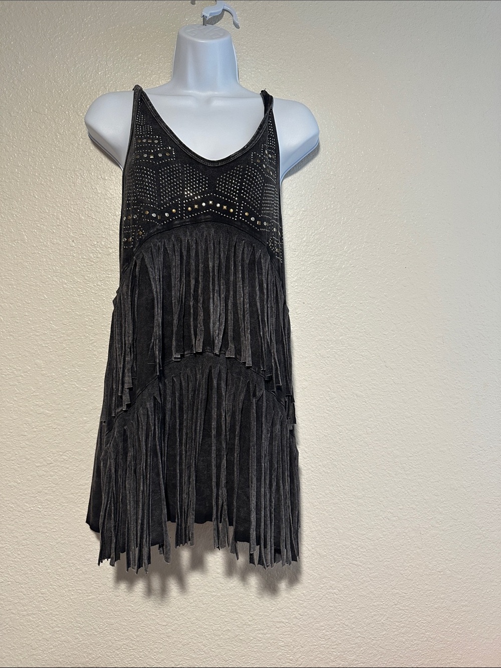 T Party Fashion Black Studded Fringe Tank Top